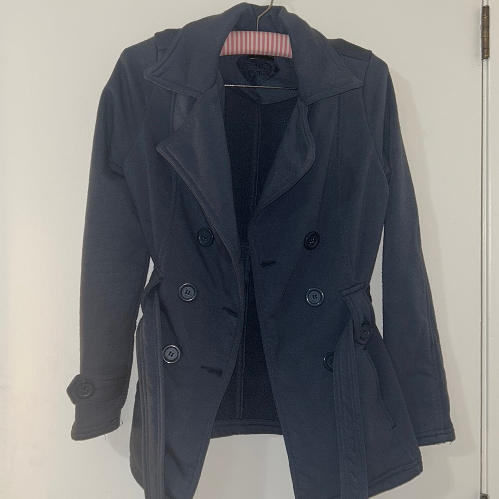 Dark Gray/Blue Polyester Peacoat by JouJou